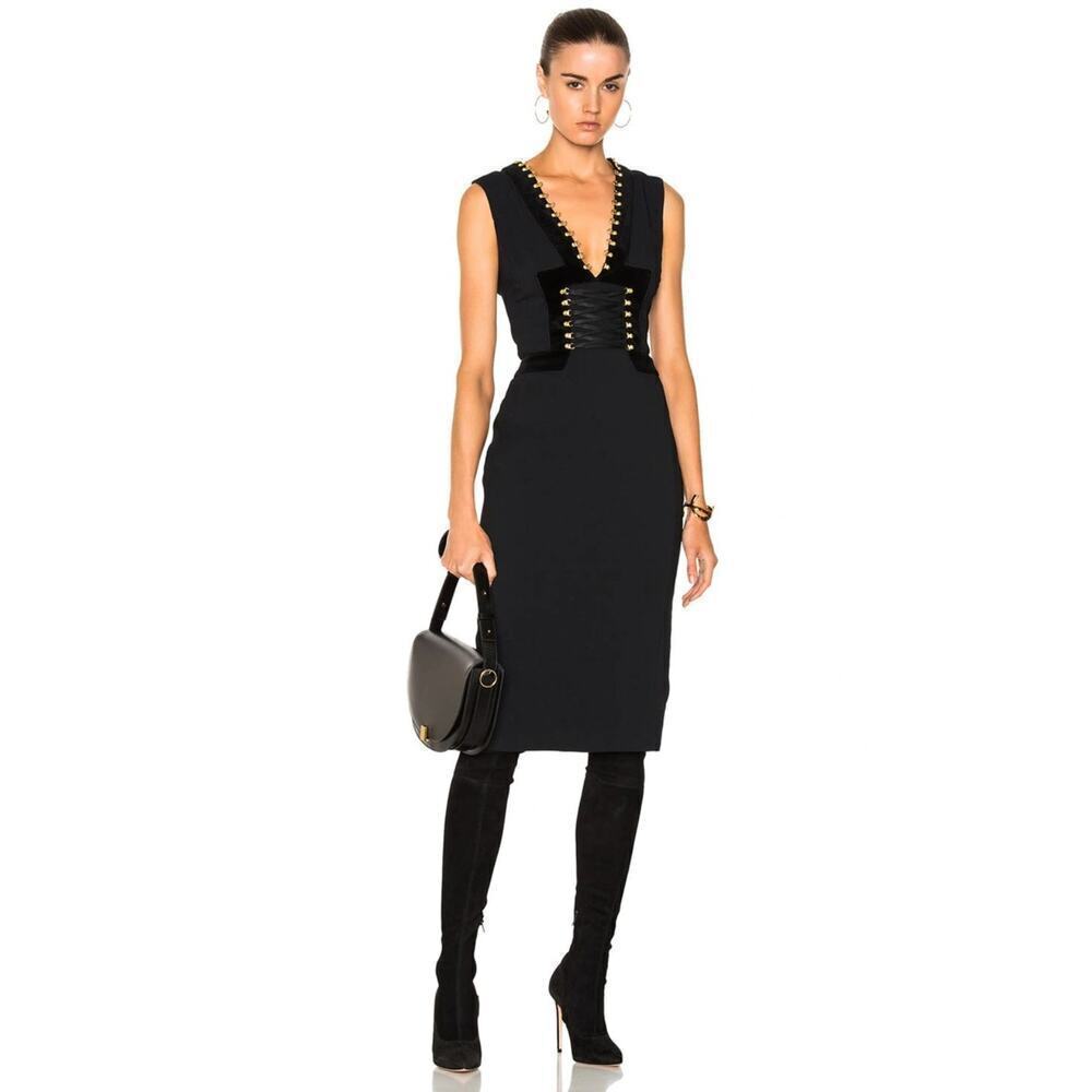 Altuzarra Black Adriana Lace Up Velvet Trimmed Crepe Dress